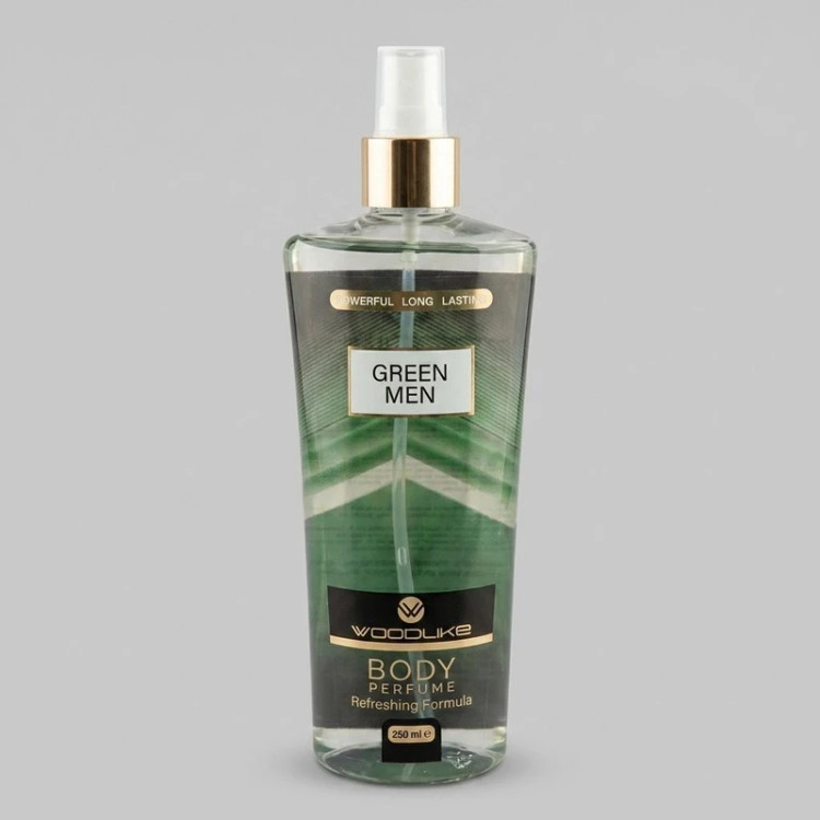 بادی اسپلش مردانه وودلایک مدل GREEN MAN حجم 250 میلیلیتر با رایحه معتدل و جلوه ظاهری ساده