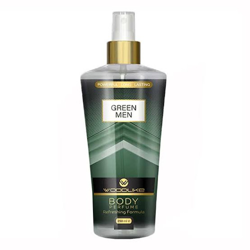 بادی اسپلش مردانه وودلایک مدل GREEN MAN حجم 250 میلیلیتر با رایحه معتدل و جلوه ظاهری ساده